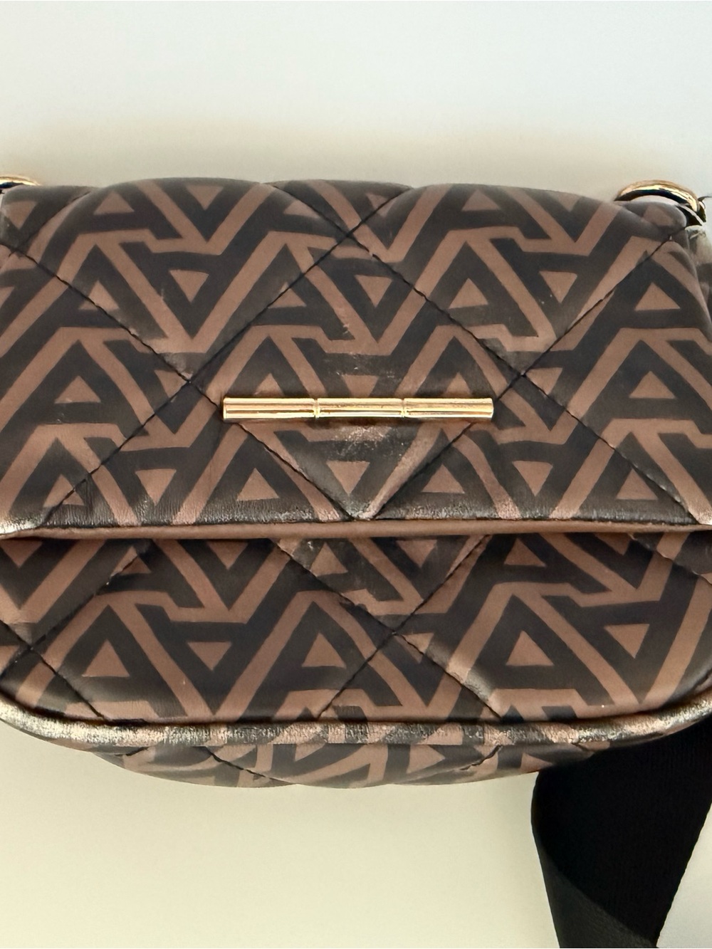 Aldo Brown and Black Quilted Geometric Crossbody
